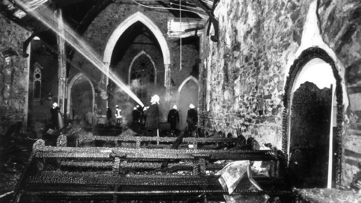 GUTTED: The interior of St Mathew's Anglican Church following the fire in 1991. The restoration cost nearly $4 million.