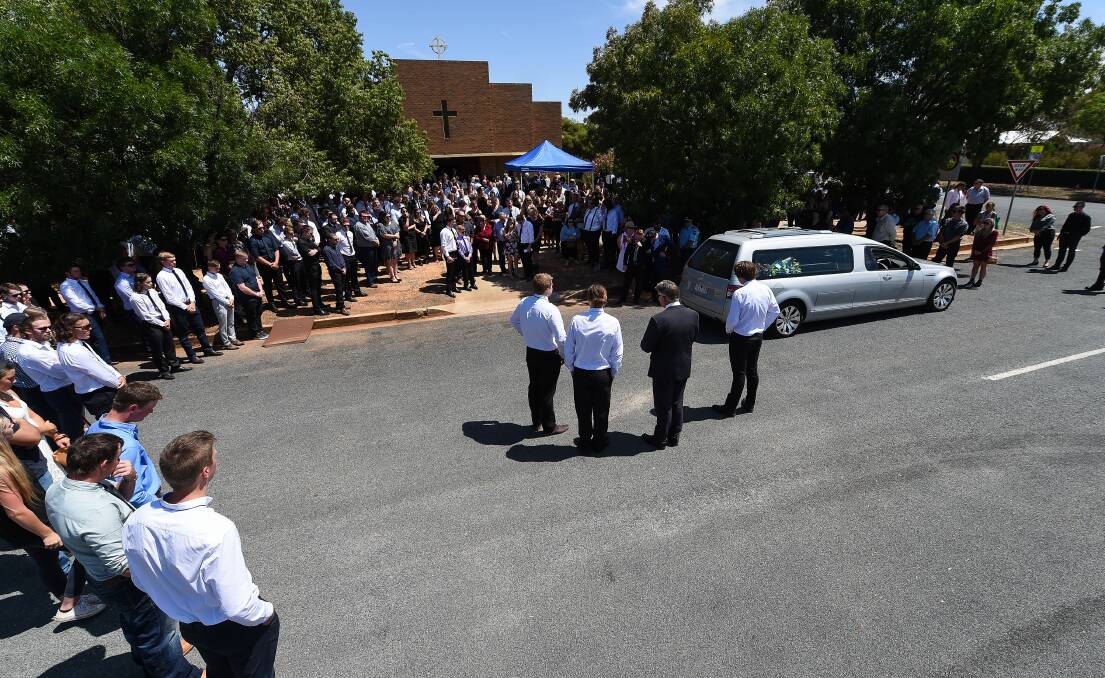 FITTING FAREWELL: More than 700 people attended the funeral for Jeremy Martin-Heath in Urana. The 20-year-old died in a single vehicle accident recently. Pictures: MARK JESSER