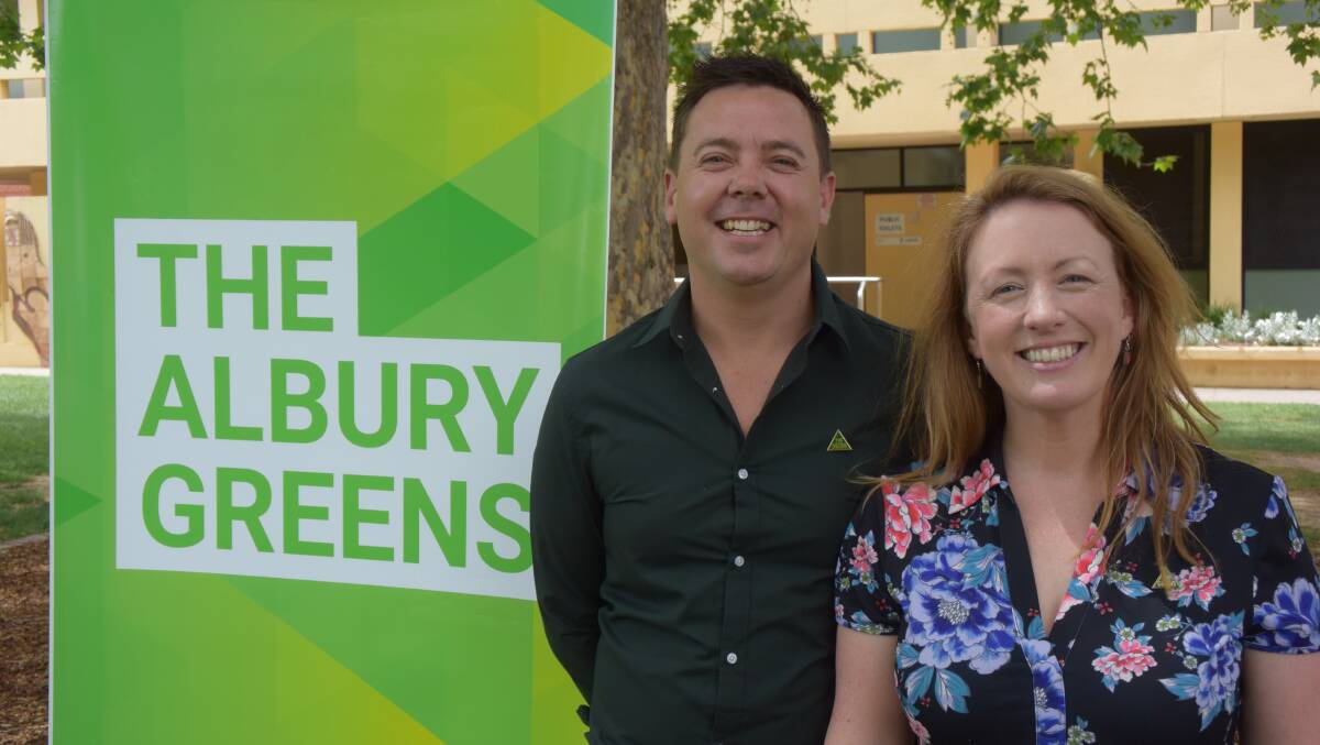UNITED STAND: Albury Greens candidate Dean Moss was joined by upper house candidate  Abigail Boyd for the announcement of his decision to run at the March election.