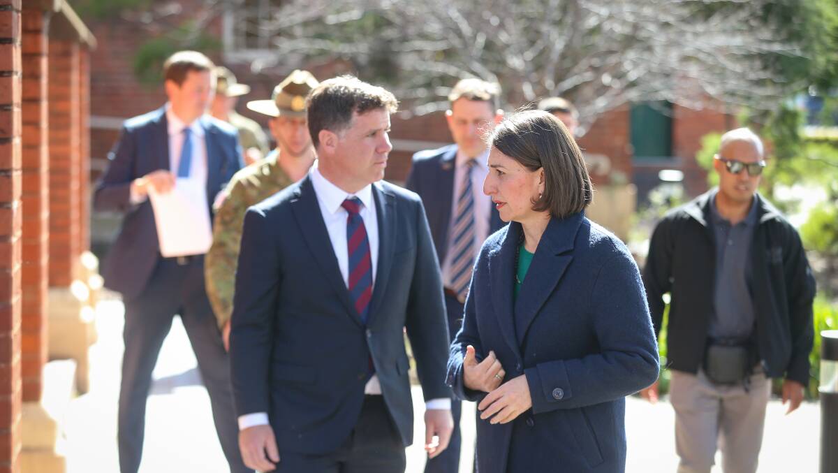 Gladys Berejiklian and member for Albury Justin Clancy on one of her visits to the city during the COVID-19 pandemic. Picture: JAMES WILTSHIRE