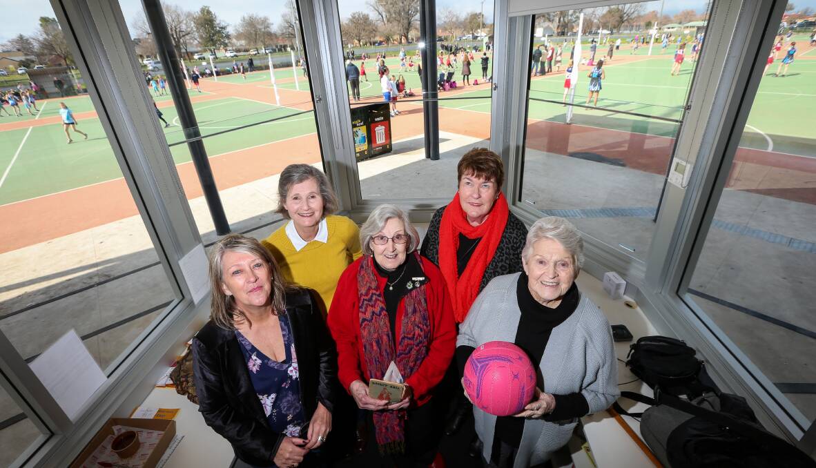 IT'S OFFICIAL: Albury Netball Association president Linda Barclay-Hales, front left, was joined by Anne Lawrence, Iris Livingstone, Joan Landy and Helen Spittal at the opening of the J.C. King Park pavilion. Picture: JAMES WILTSHIRE