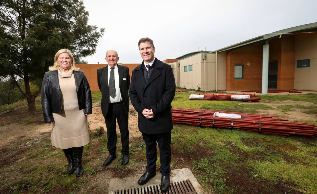 BREAKTHROUGH: NSW Mental Health Minister Bronnie Taylor, Friends of Nolan House's Les Schmutter and member for Albury Justin Clancy at the funding announcement. Picture: JAMES WILTSHIRE