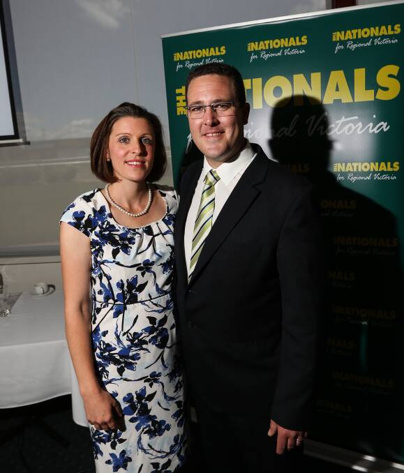 READY TO ROLL: National Party candidate Marty Corboy and his wife Annelisa following his pre-selection success at Wangaratta Turf Club on Saturday. Picture: JAMES WILTSHIRE