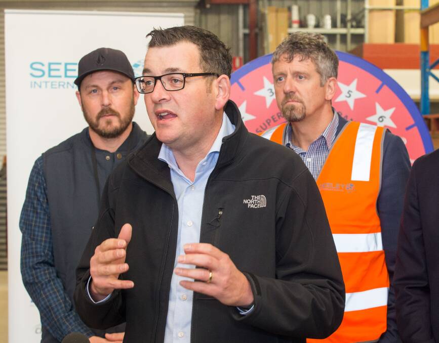Victorian Premier Daniel Andrews at the announcement last year of Seeley International being on the move from Albury to Wodonga.
