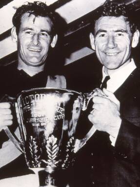 Fred Swift and Richmond coach Tom Hafey after the 1967 VFL grand final win.