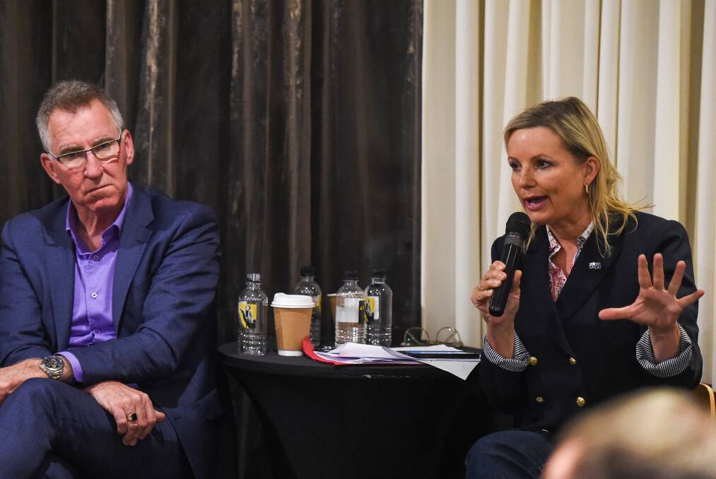 Kevin Mack and Sussan Leu at the The Border Mail Farrer candidates forum last week. Picture: MARK JESSER