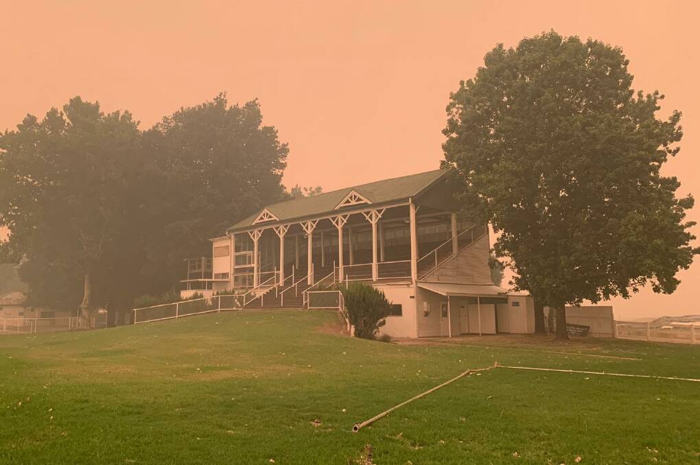 The Towong Turf Club grandstand is still standing after the fires.