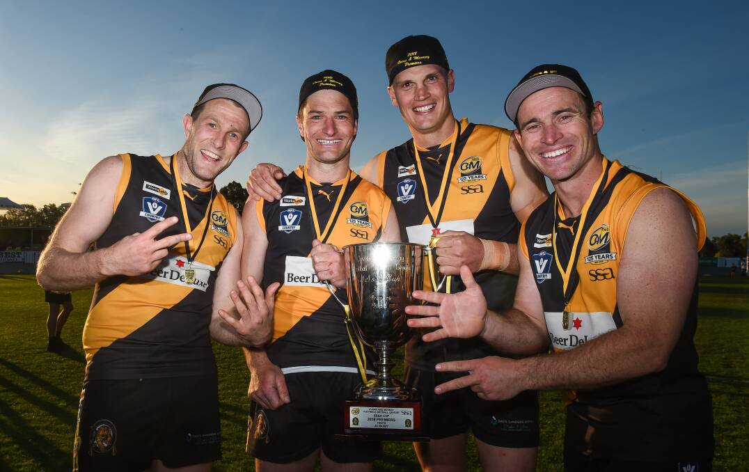 FOUR OF THE BEST: Chris Hyde, Joel Mackie, Michael Thompson and Luke Packer have played in four flags in last 10 years. Picture: MARK JESSER