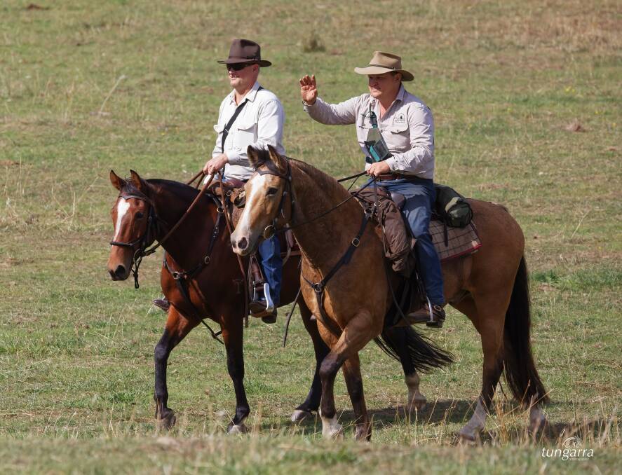 RIDERS RETURN: Man From Snowy River Bush Festival chairman Cameron Jackson, right, was part of Riley's Ride from Tom Groggin Station. Pictures: TUNGARRA PHOTOGRAPHY