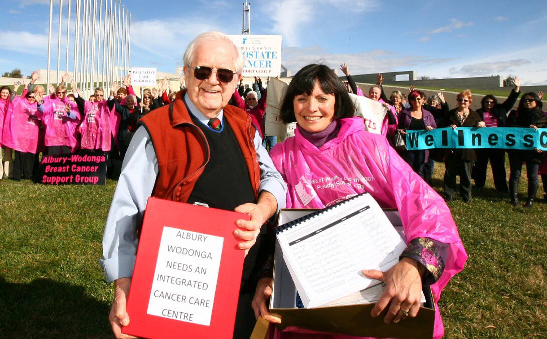 UNITED IN ACTION: The late Eric Turner and Jenny Black took the fight for cancer centre funding to Parliament House in Canberra in 2010.