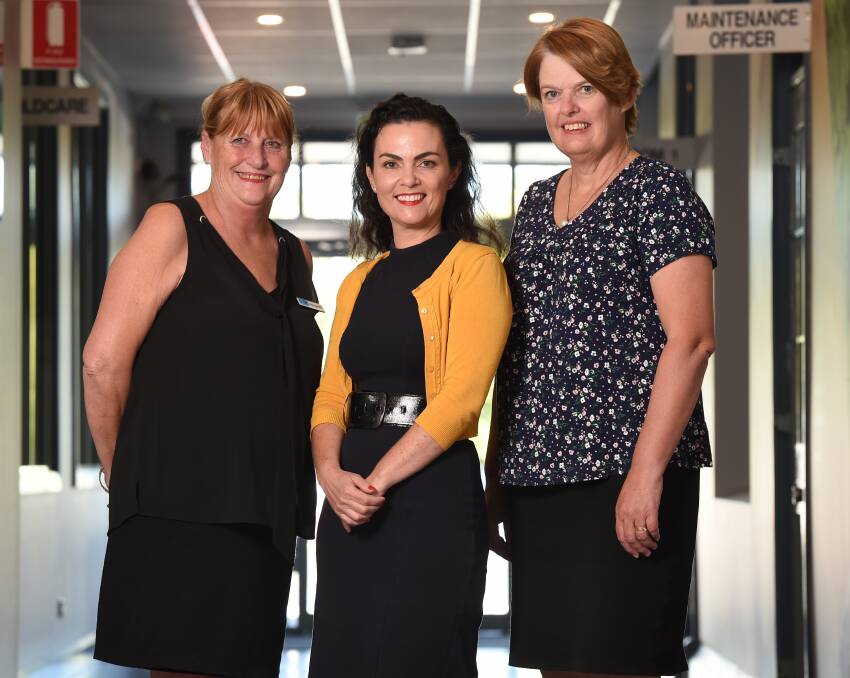 UNITED FRONT: NDIS consultant Sally Coddington, centre, was joined by Margaret Stevens, left, and Pauline Harbick from SiTE Disability Services. Picture: MARK JESSER