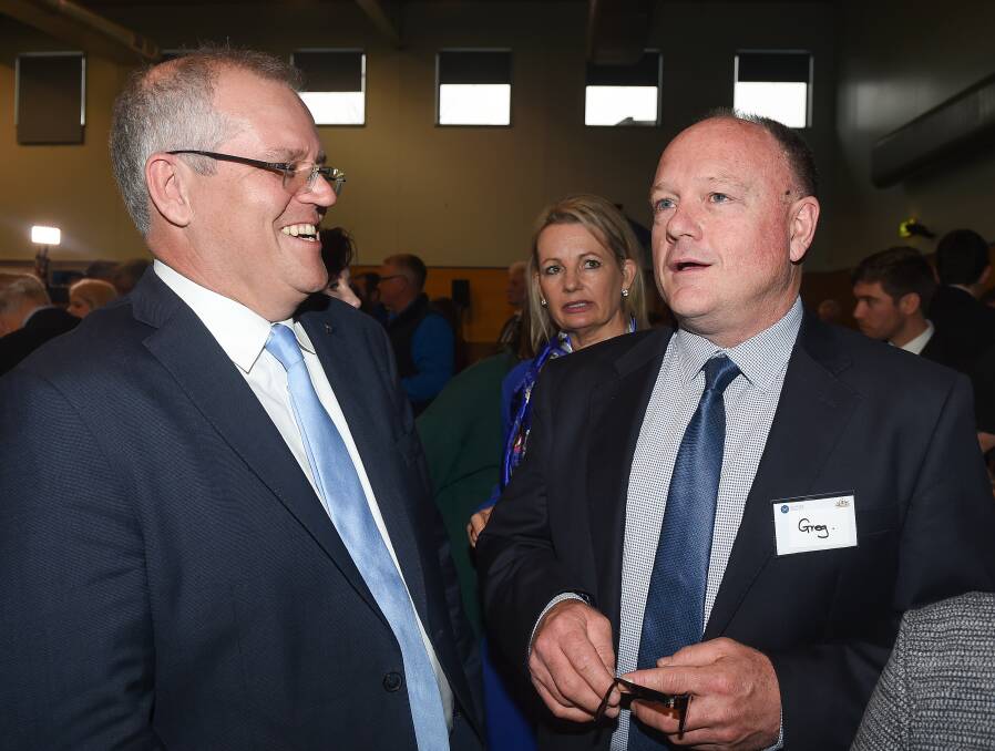 Greg Mirabella chats with Prime Minister Scott Morrison in Albury last year.