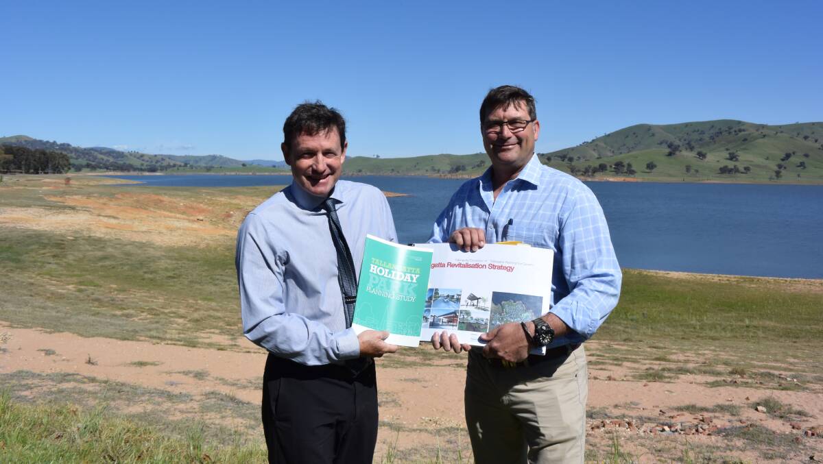 GAME CHANGER: Towong councillor David Wortmann, left, and member for Benambra Bill Tilley at the announcement $1 million will be made available to the Tallangatta caravan park if the Coalition wins the election.