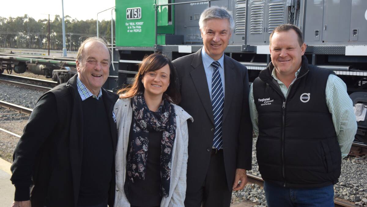 RAIL RELIEF: Member for Albury Greg Aplin with Colin and Kellie Rees and Cameron Jackson from Ettamogah Rail Hub.