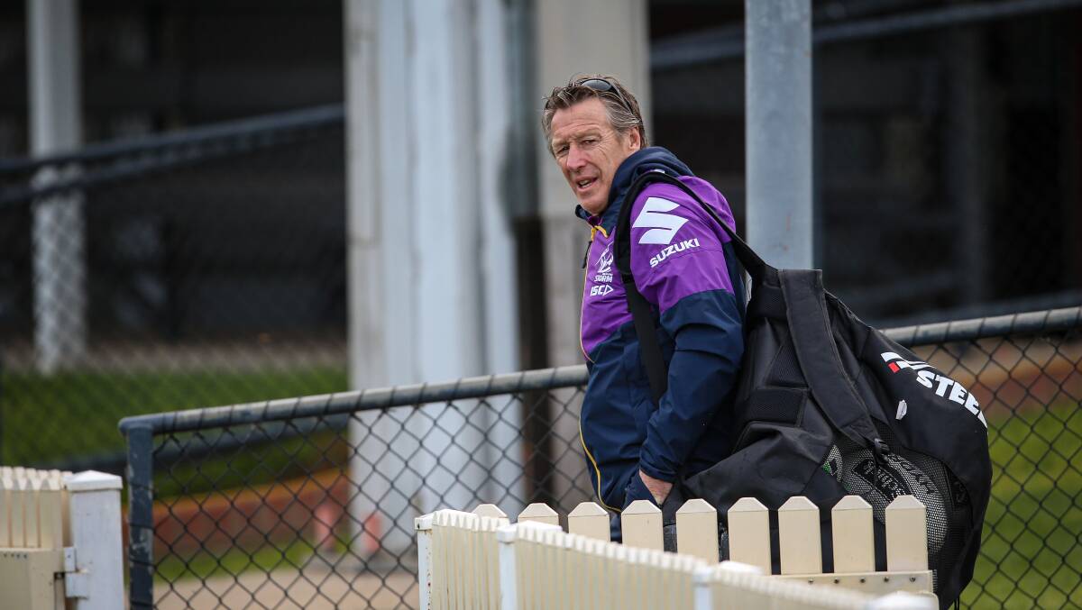 Storm coach Craig Bellamy arrives at the Albury Sportsground. Picture: JAMES WILTSHIRE