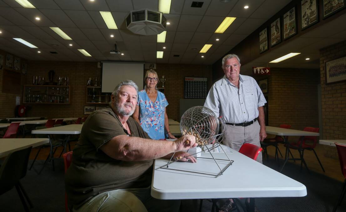 BINGO BACK: Bulldogs Bingo returns on Friday and volunteers, from left, Neil Murray and Wilma and Max Reid are ready to welcome players back. Picture: TARA TREWHELLA
