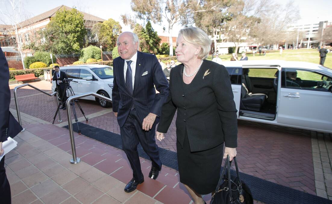 LAST RESPECTS: Former prime minister John Howard and wife Jeanette were in Albury for Tim Fischer's funeral. Picture: JAMES WILTSHIRE