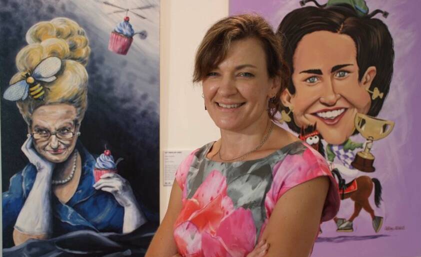 IN THE FRAME: Canberra artist Ingrid Jaugietis with her portrayal of Bronwyn Bishop as Marie Antoinette which forms part of the Bald Archy exhibition.