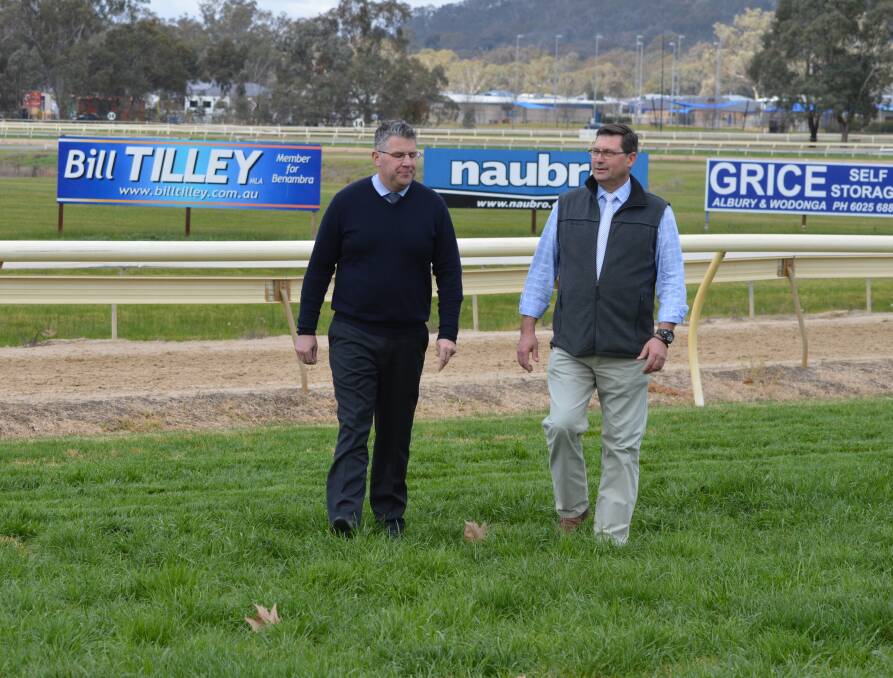 ON A WINNER: Wodonga and District Turf Club general manager Tom O'Connor and member for Benambra Bill Tilley to resurrect plans for function centre.