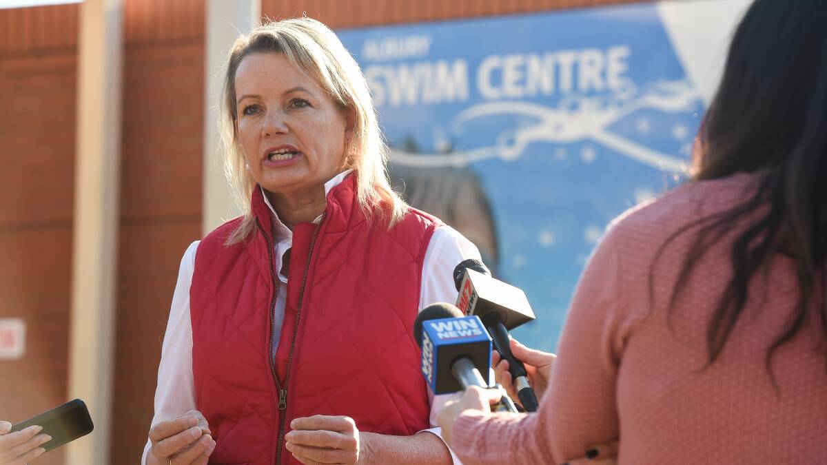 FINAL LAP: Farrer MP Sussan Ley outside Albury Swim Centre in the countdown to the federal election on Saturday. PIcture: MARK JESSER
