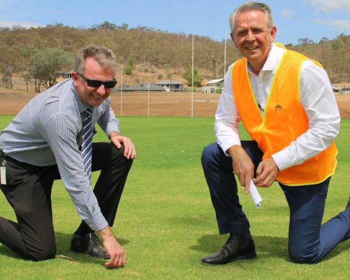 Albury Council engineering director Brad Ferris and general manager Frank Zaknich at Lavington Sportsground.