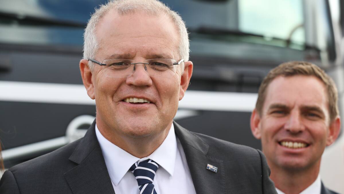 Prime Minister Scott Morrison and Liberal candidate Steve Martin in Wodonga in 2019. Picture: MARK JESSER