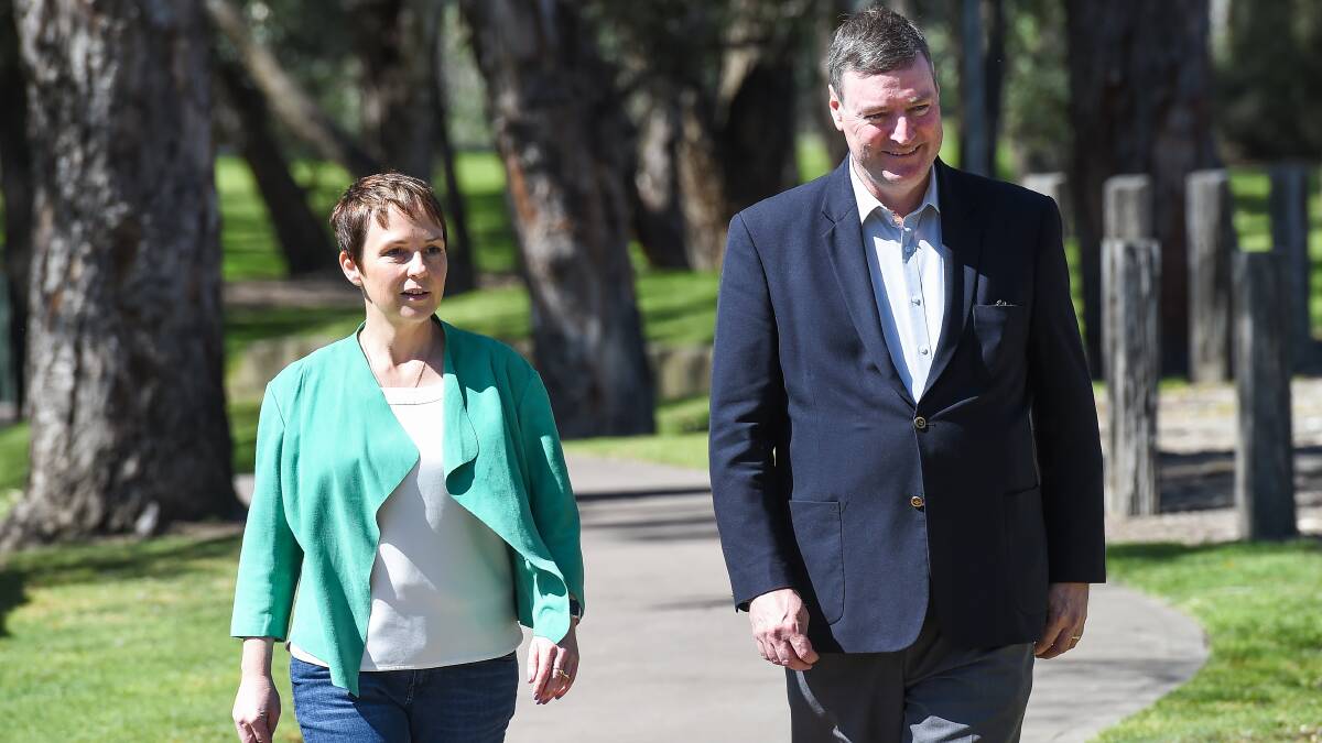 OFF AND RUNNING: Regional development minister Jaala Pulford and newly appointed Victorian cross-border commissioner Luke Wilson in Wodonga. Picture: MARK JESSER