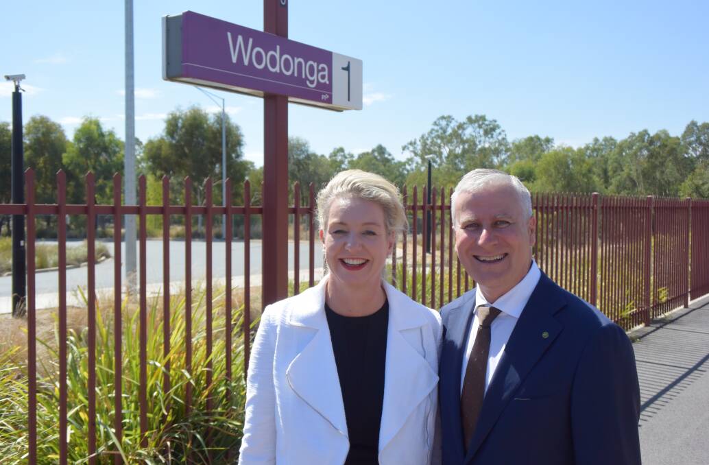 Victorian senator Bridget McKenzie and deputy prime minister Michael McCormack in Wodonga on Friday.