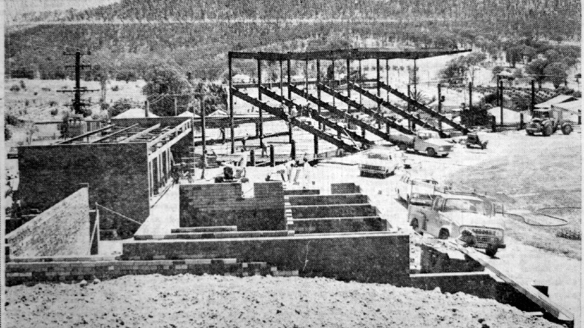 Work starts on the Lavington Sportsground grandstand in the early 1970s.
