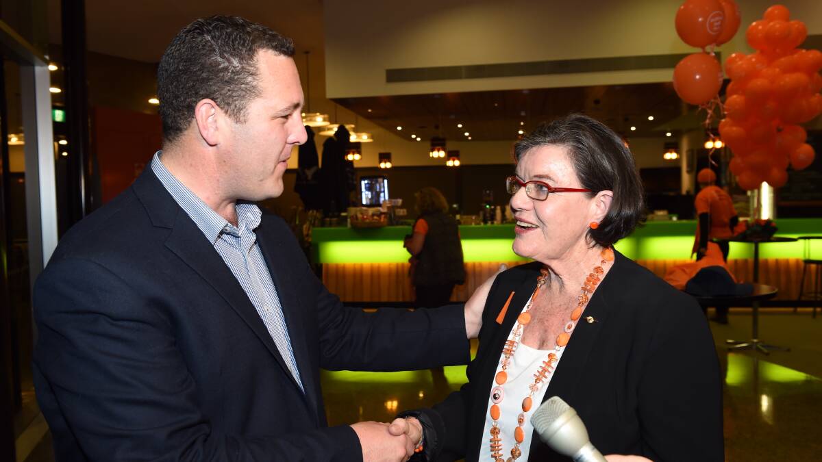 FLASHBACK: Marty Corboy congratules Indi MP Cathy McGowan on her 2016 election win. Picture: MARK JESSER