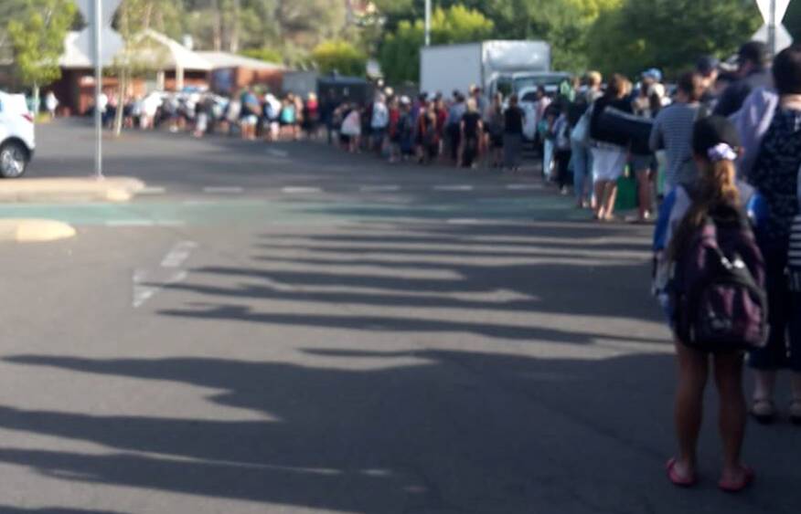A long queue formed outside Albury Swim Centre for the Riverina primary school carnival on Wednesday.