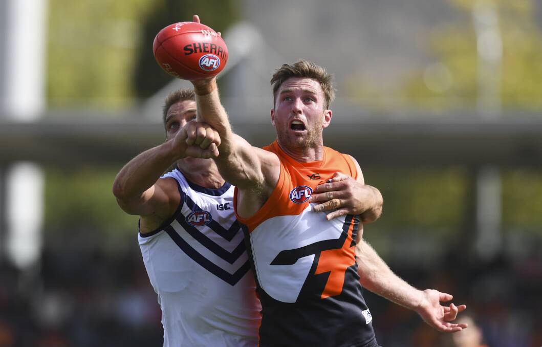 Dawson Simpson in action for GWS against Fremantle. Picture: AAP IMAGES