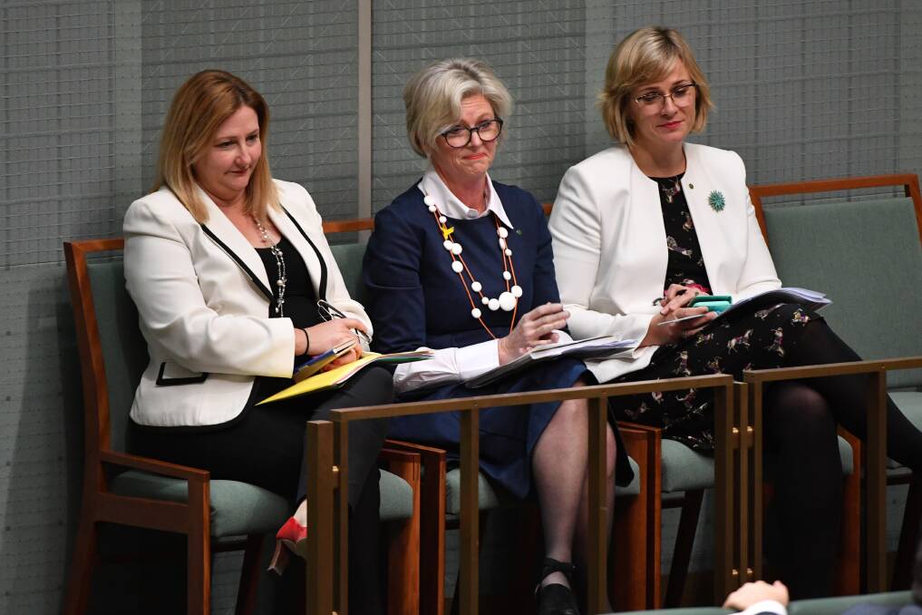 Indi MP Helen Haines and cross bench colleagues Rebekha Sharkie and Zali Steggall 