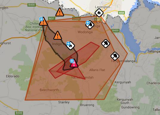 PROGRESS: The Vic Emergency website has mapped out the path of the fire.