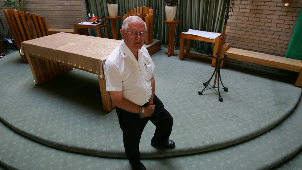 RESPECTED: Father Wilf Plunkett at the Sacred Heart Catholic Church, a parish he was instrumental in building during his decades as a Catholic priest.