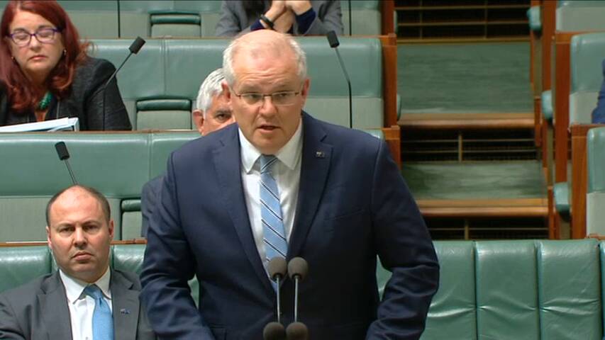 Prime Minister Scott Morrison answers a question in Parliament on Tuesday about whether he had any contact with former Wagga MP Daryl Maguire. Picture: Parliament of Australia