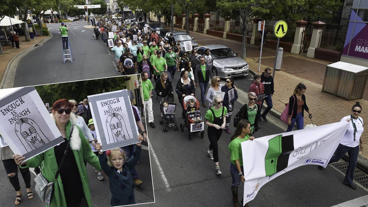 More than 300 people marched along Dean Street on Saturday in the second Step Out Against Violence. Picture: MARK JESSER