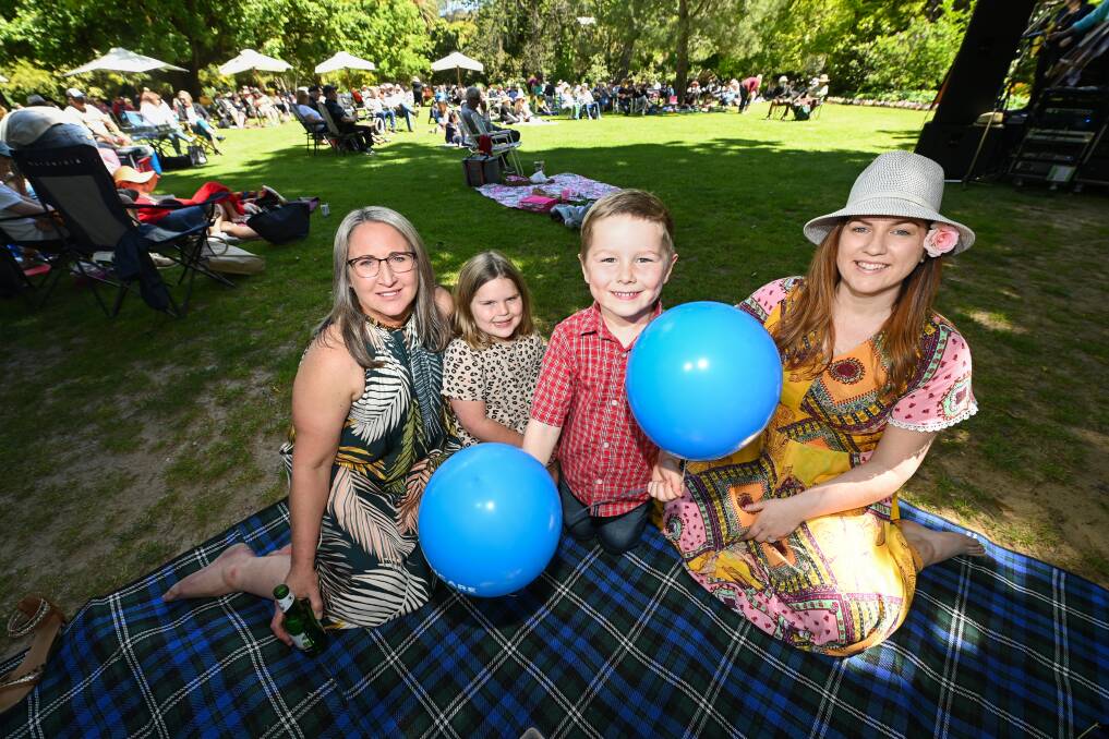 PERFECT DAY: Kellie Caithness joined Sarah Bennett and her children Vaya Morton, 7, and Harley Morton, 5, at Albury's returned Music in the Gardens. It was the first iteration to take place since May and was limited to 500. Picture: MARK JESSER