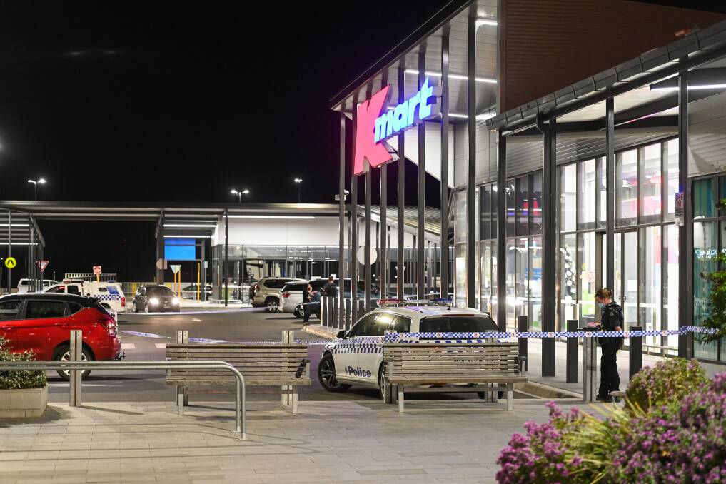 CRIME SCENE: Police cordoned off the car park near Kmart in Wodonga after reports of a gun shot. Picture: MARK JESSER 