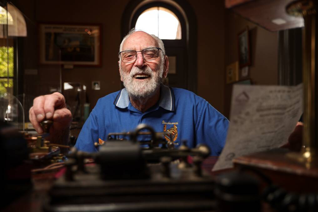 Keen "Morsecodian" Leo Nette reckons tapping away at a message is much more fun than sending an SMS, especially when you're using 170-year-old equipment at the old Beechworth Telegraph Station. Picture by James Wiltshire