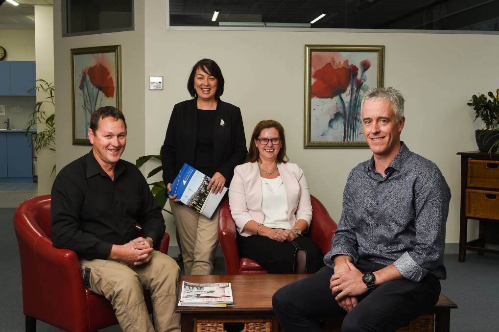 PEERS: Wangaratta Council project manager Allan Thrum, executive assistant to Helen Haines Kerryn Lee, Emma Williamson of Shepparton Villages, and Hayden Sharp from Northeast Health Wangaratta, all took part in the program. Picture: MARK JESSER