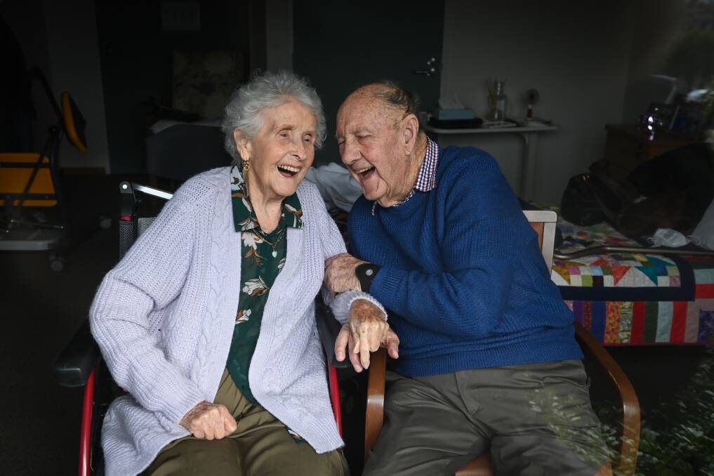 HAPPILY MARRIED: Albury's Kenneth (Digger) and Val (Joyce) Plummer will celebrate their 70th wedding anniversary with loved ones today. The couple met on a blind date at the city's old Hoyts Theatre. Picture: MARK JESSER