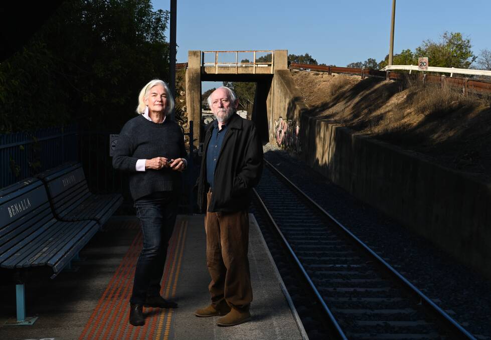 CONCERNED: Better Benalla Rail members Suzie Pearce and David Moore are concerned about plans for a rail overpass they have dubbed "Mount Benalla". Pictures: MARK JESSER