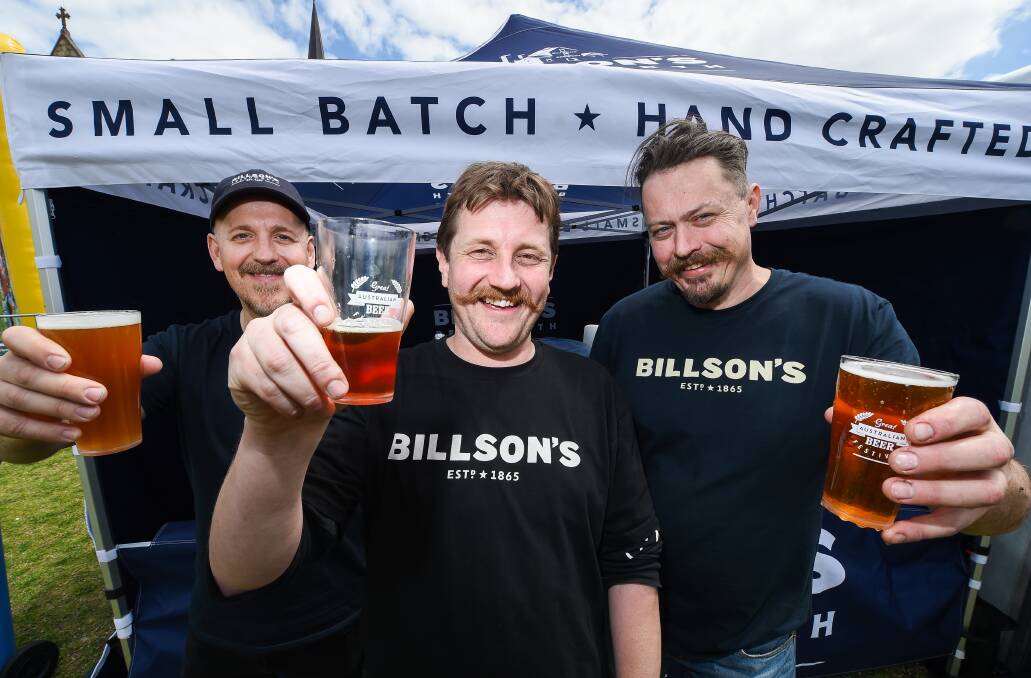 BIT OF HISTORY: Billson's Brewery's Darrian Field, Tony Paull and Bede Hopkins at their first festival since re-opening. 