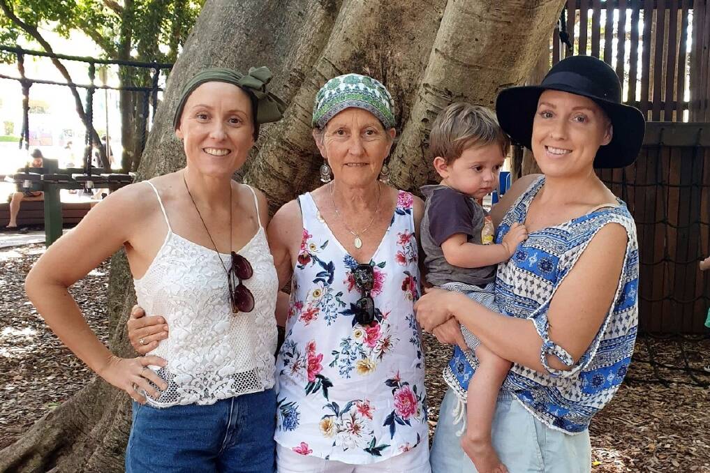 SIDE BY SIDE: Anne Fahey with her daughters Grace Stone and Amye Moriarty and her son Luca. All three women are undergoing cancer treatment - diagnosed within six months of each other.