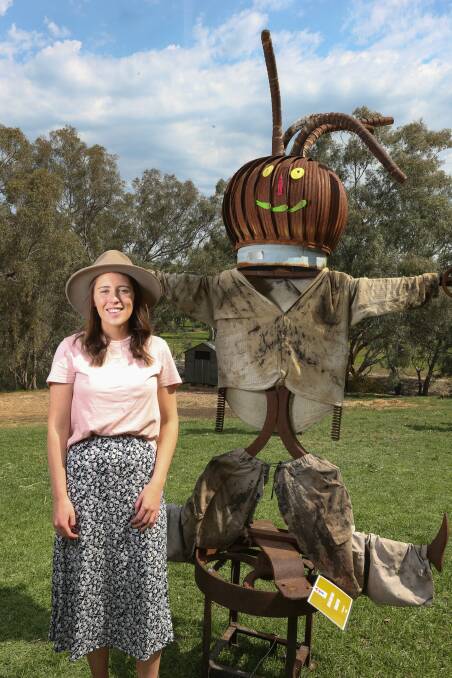 JUDGE: Indigo Shire's Clare Rowland with the winning scarecrow 'Steely'. Picture: TARA TREWHELLA