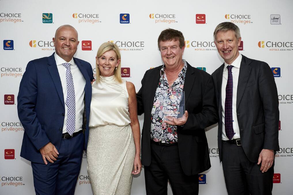 ON TOP: Choice Hotels Asia-Pac chief Trent Fraser, Nolene and Stephen Jones and Carl Oldsberg Choice Hotels International vice-president operations.