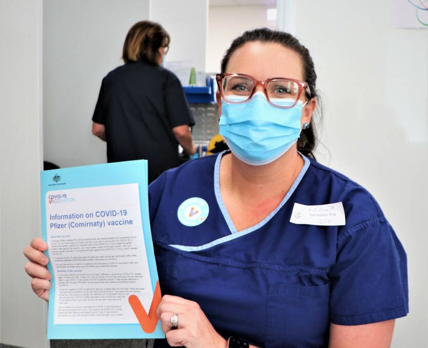 FIRST IN LINE: Emergency department nurse unit manager Caroline Grealy recieved her vaccination on Wednesday. Picture: AWH