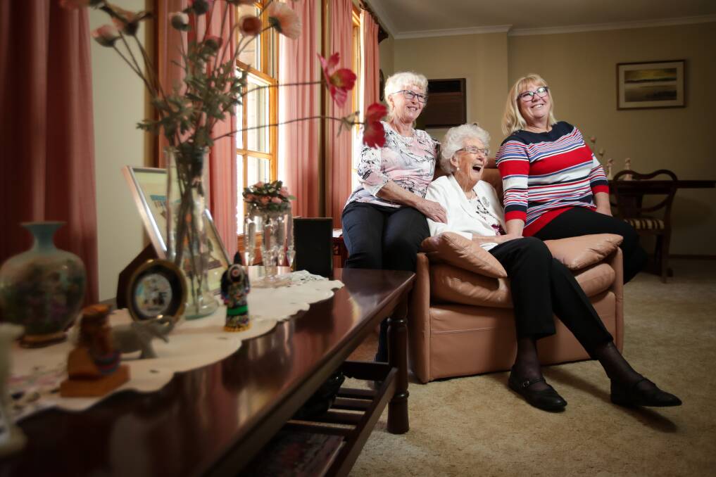 100 YEARS YOUNG: Hazel Orson celebrates her 100th birthday with her daughter Marion Orson and granddaughter Becky Bradley. Picture:JAMES WILTSHIRE