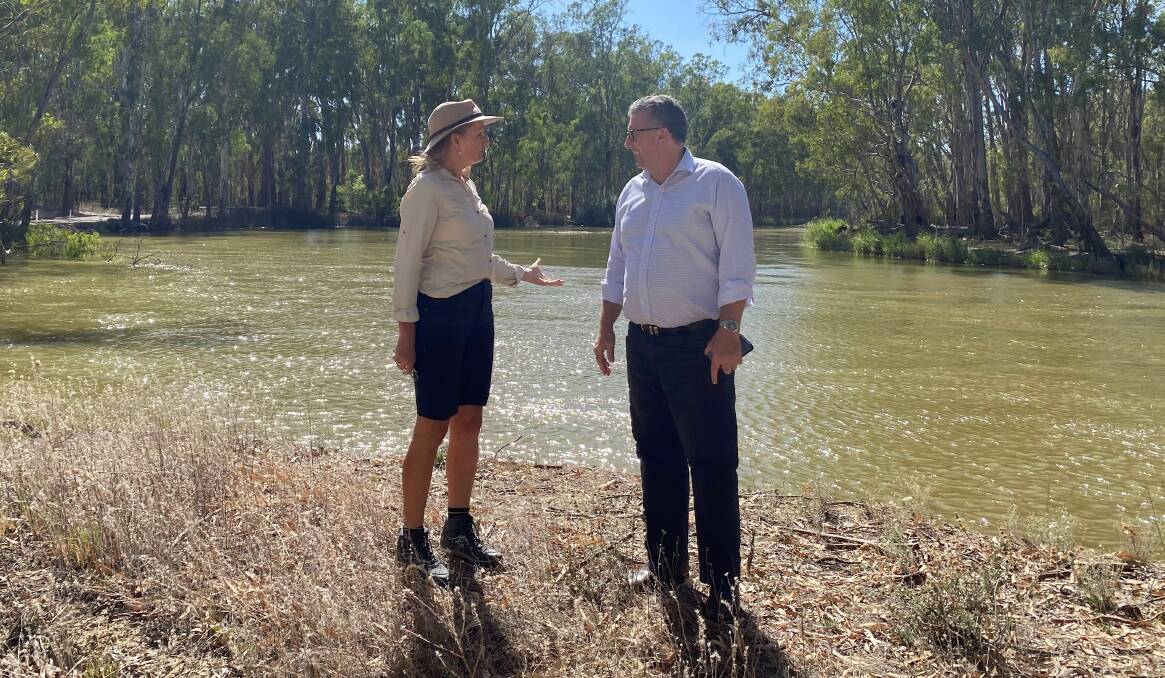 ON TOUR: Water Minister Keith Pitt with Farrer MP Sussan Ley at the Barmah Choke during his four-day visit.